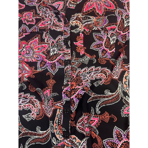 Catherines 0X 14/16 W Paisley Button Front Blouse Black Pink Purple 3/4 Sleeve - Picture 6 of 8
